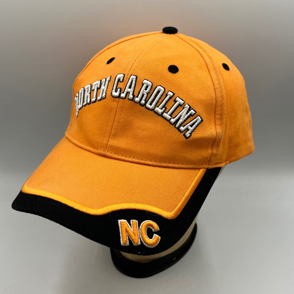 North Carolina Baseball Cap Orange Black Adjustable Hat NC Farenheit Headwear Co